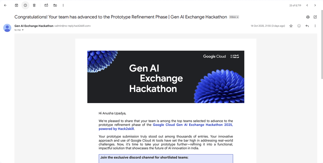 Shortlist - Prototype, GenAI Exchange Hackathon